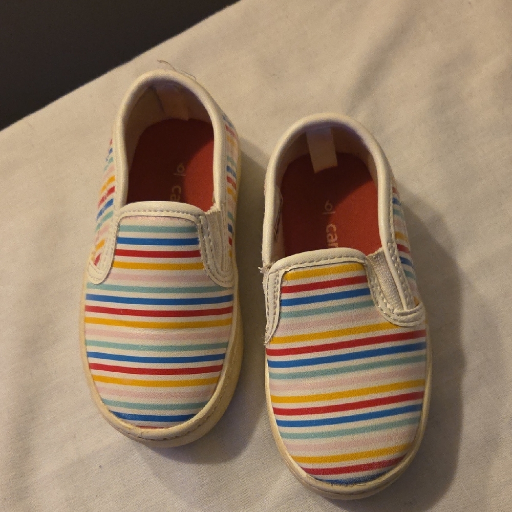 Carter's Kids Slip-On Sneakers with Rainbow Stripes Size 6